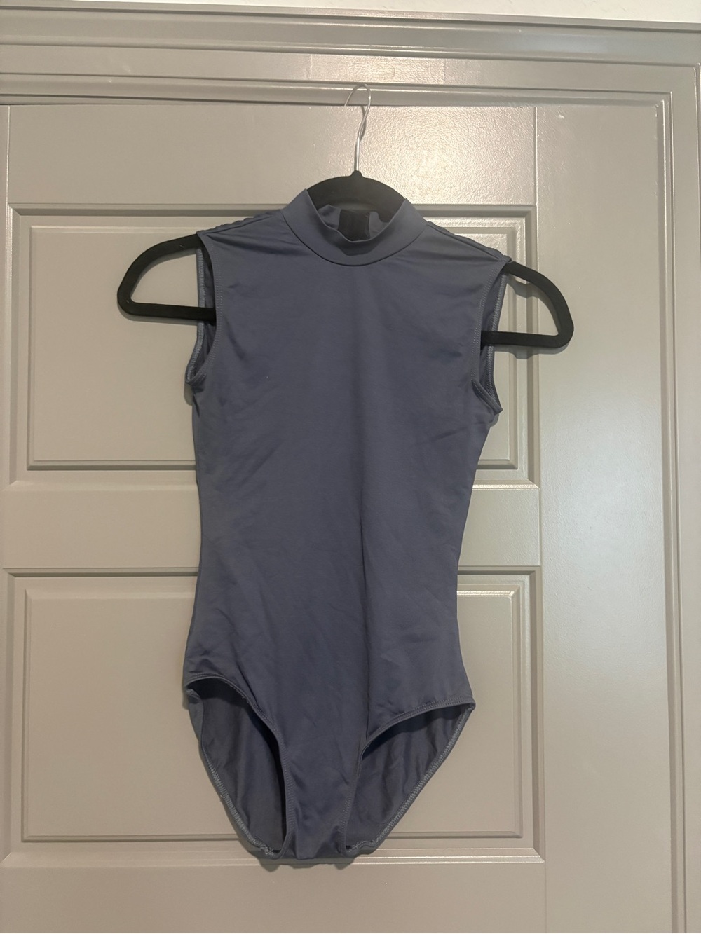 Sleeveless High Neck Leotard in Dusty Blue